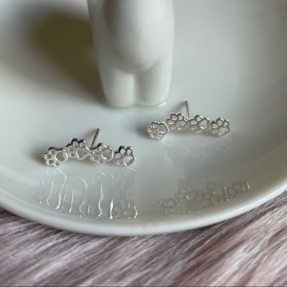 Sterling Silver Dainty Climber Paw Print Earrings